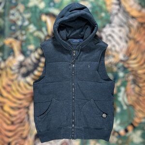 Polo Ralph Lauren Quilted Hooded Fleece Vest Thermal Lined Full Zip Blue Large